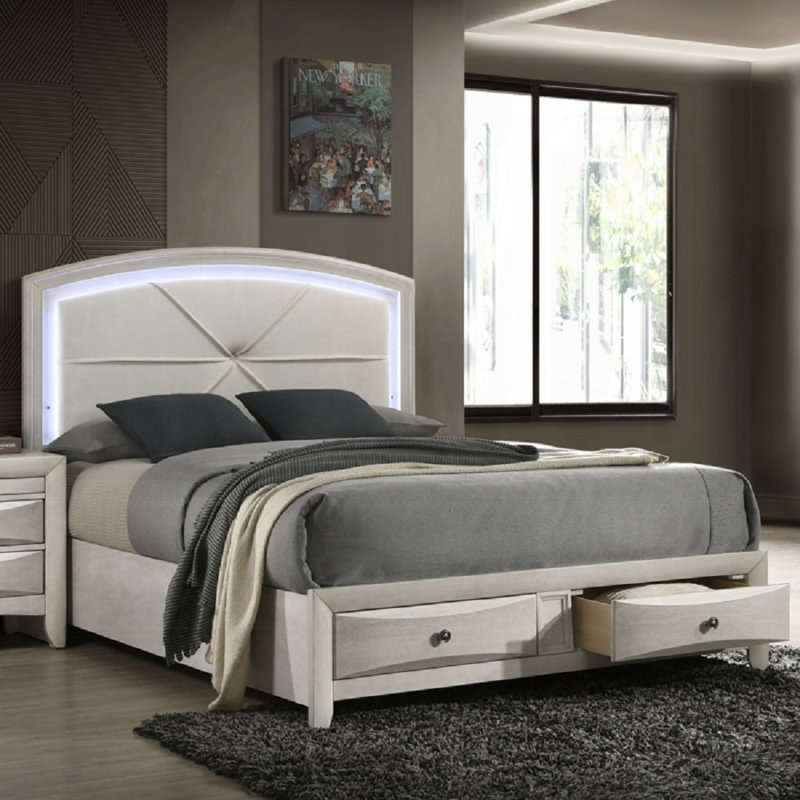 Grand lit Ramondi avec rangement et DEL, Grand