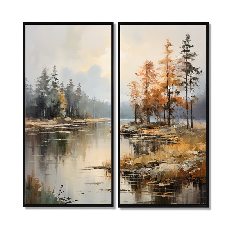 Art mural sur toile Lakeside Fall Foliage Serenity II, H 40 po x l 40 po, Impression encadrée flottante sans passe-partout