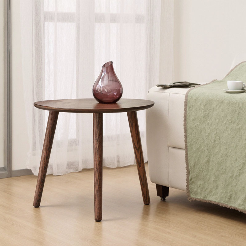 Mid-Century Oval Oak Coffee Table - Solid Wood, Walnut Finish, Easy Assembly Home Office Accent Table