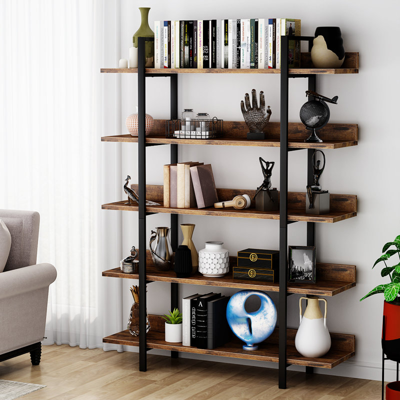 Bookshelf Bookcase Storage Rack Standing Shelf 5-Tier Industrial Bookcase Honesdale