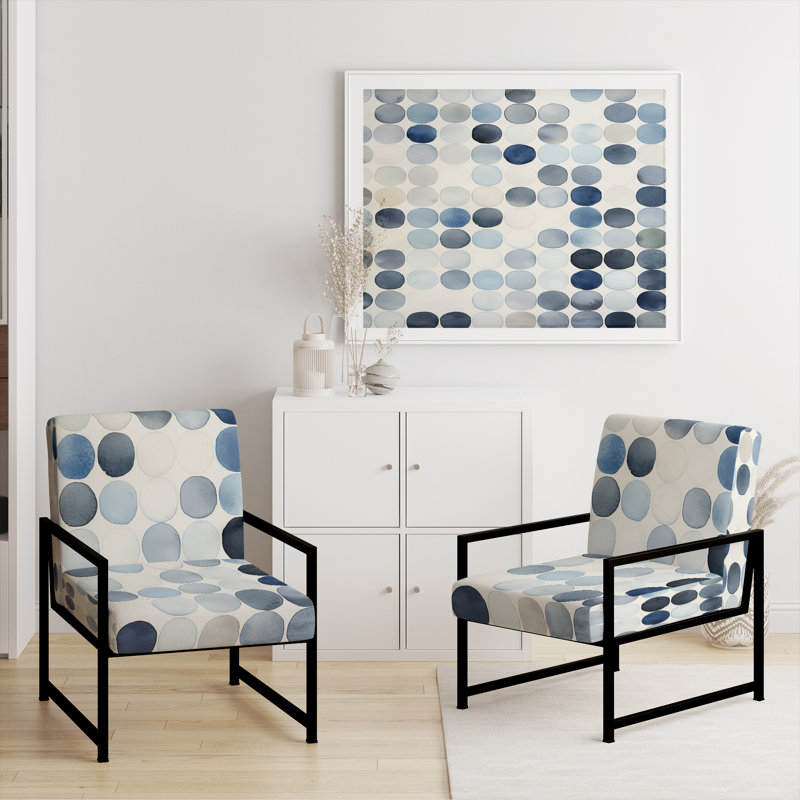 Gentle Indigo Secrets Circular Vintage III - Upholstered Contemporary Arm Chair, Geometric Abstract Accent Chair, Black
