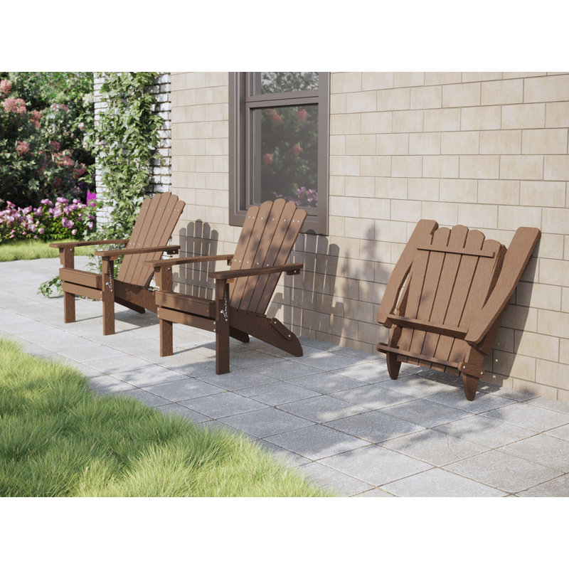 Oversized Recycled Poly Lumber Adirondack Chair with Cup Holder & Footrest – Weather-Resistant, 350Lbs Capacity Patio Throne,Coffee