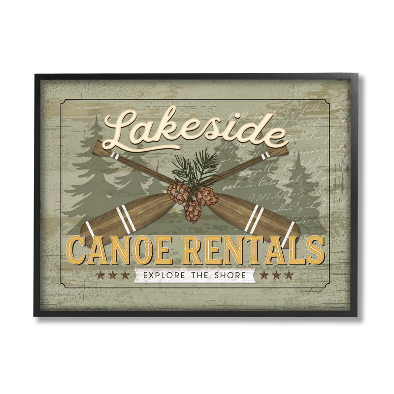 «Lakeside Canoeries Vintage Rustic» par Jennifer Pugh - cadre flottant, impression sur bois, L 30 po x H 24 po x P 1,5 po