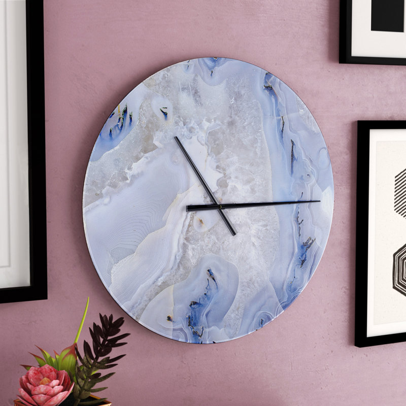 Agate fond de pierre - horloge ronde abstraite en métal, Moyenne