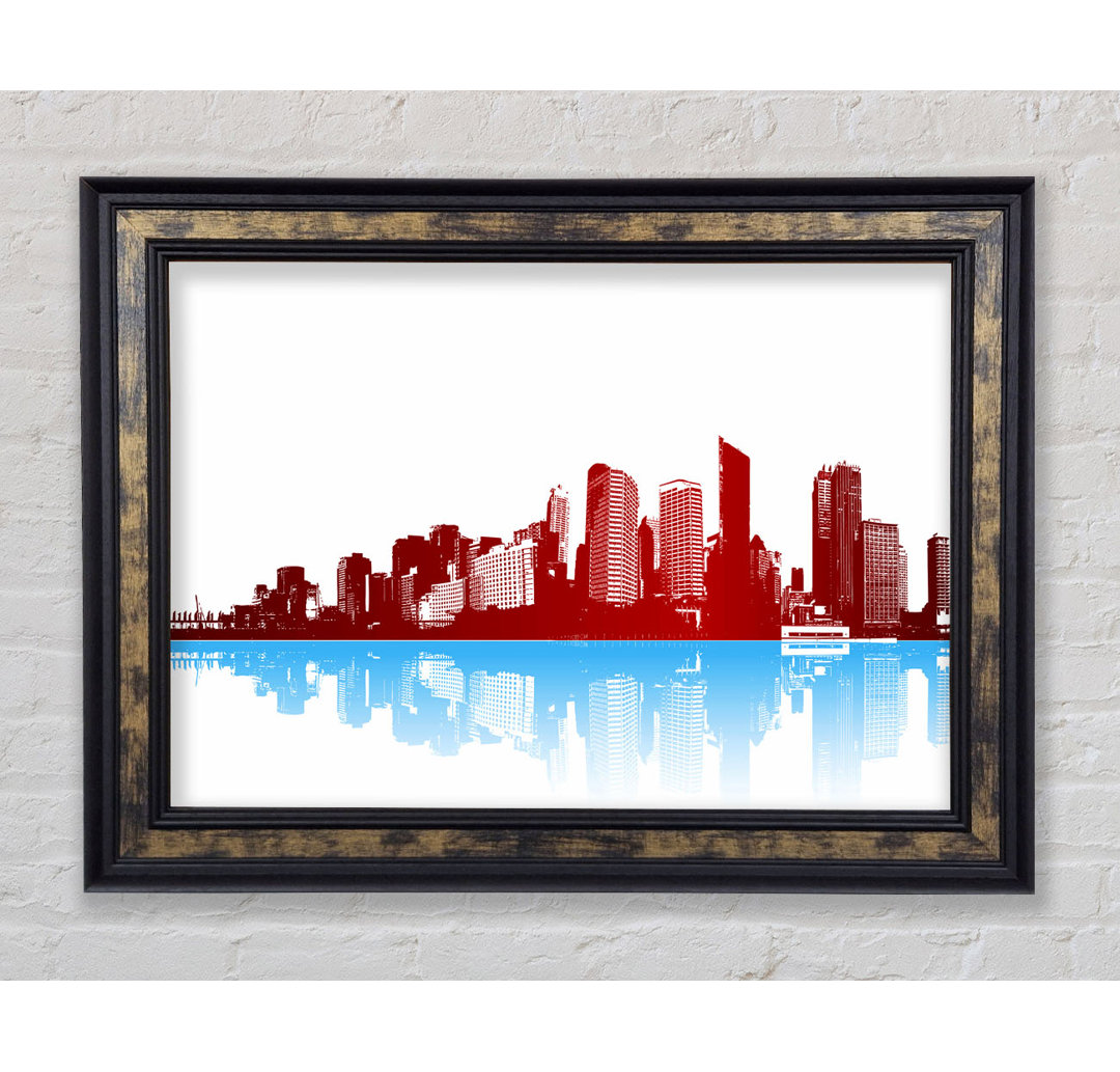 Red New York In Blue Reflections - Einzelner Bilderrahmen Kunstdrucke