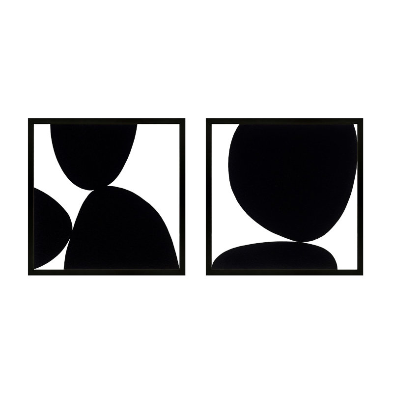 Black Ink Painting by Lee Lessem, Black Framed, 16" H x 16" W x 1.25" D