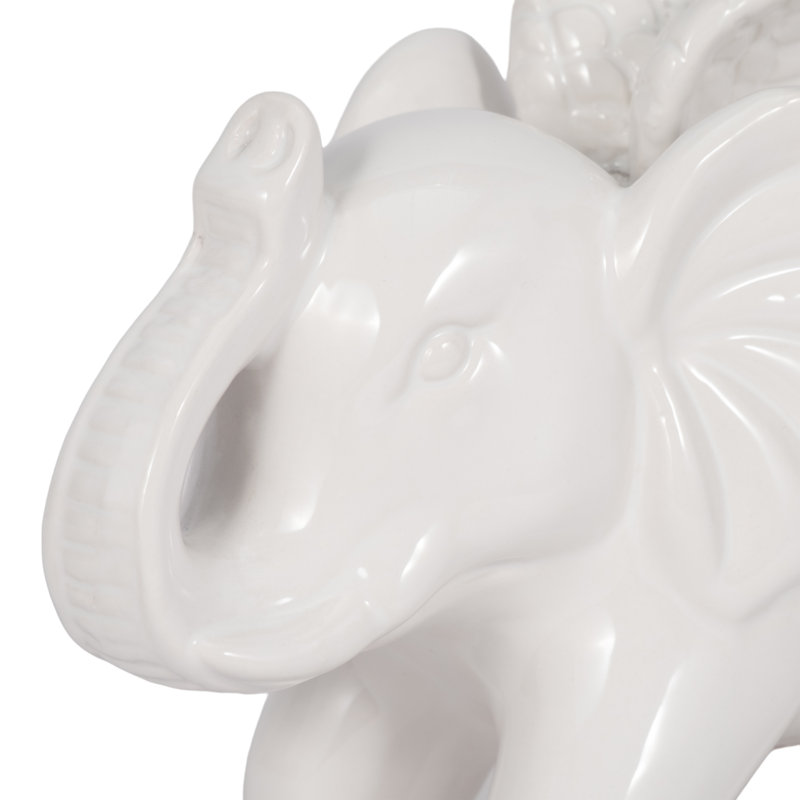 White Modern Neutral 7" Ceramic Angel Elephant Figurine - 8" x 4" x 6"