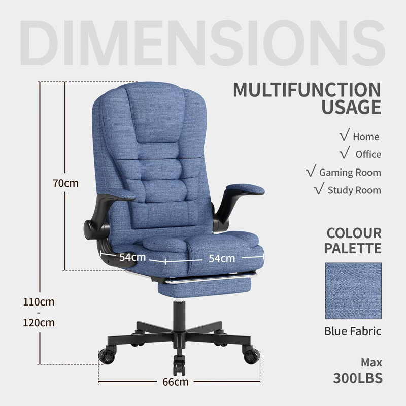 Fabric Office Gaming Chair, Ergonomic High Back Desk Chair, Big and Tall Executive Chair Height Adjustable with Footrest Lumbar