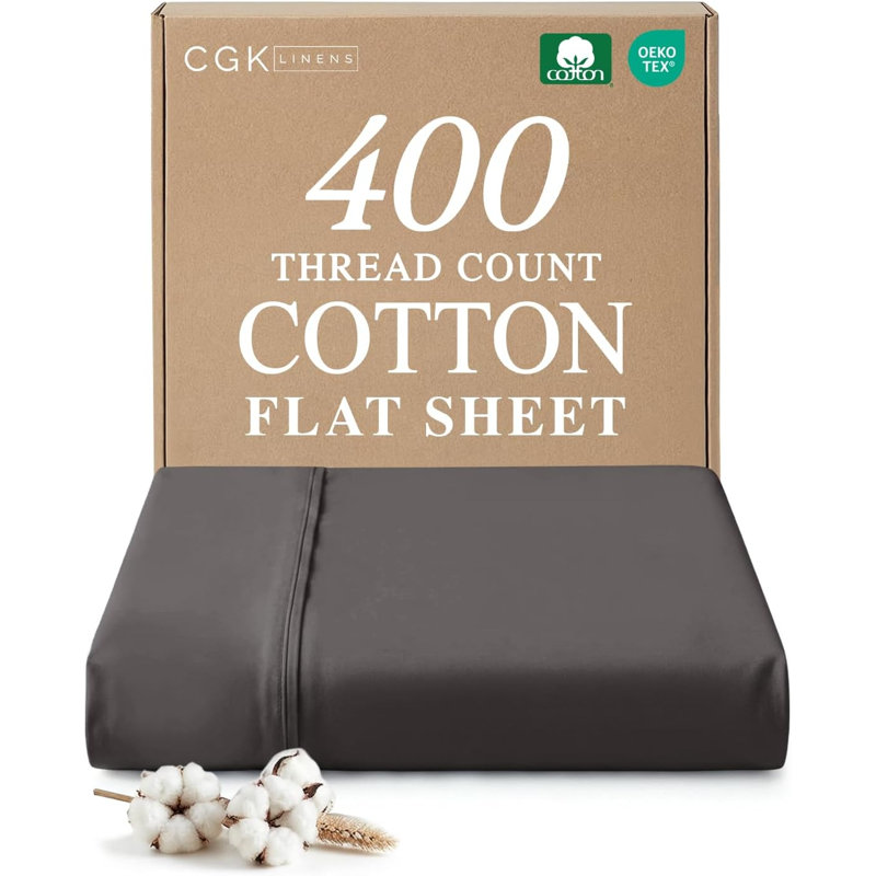 400 Thread Count Cotton Flat Sheet – Cooling, Breathable & Soft Top Sheet, Queen, Dark Gray