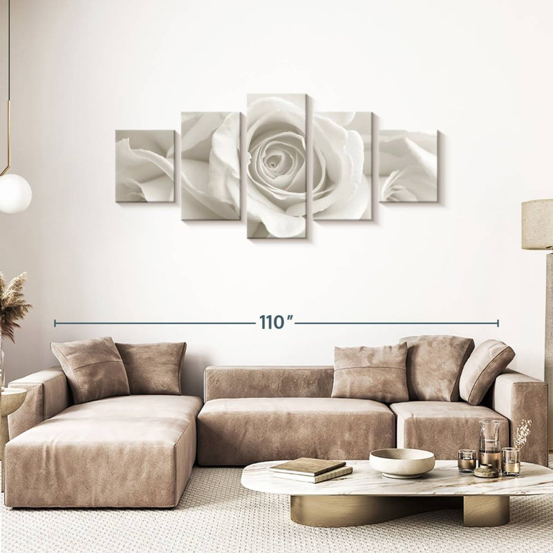 " Pure White Roses " 5 Piece Art Set, 36" H x 80" W x 1.25" D