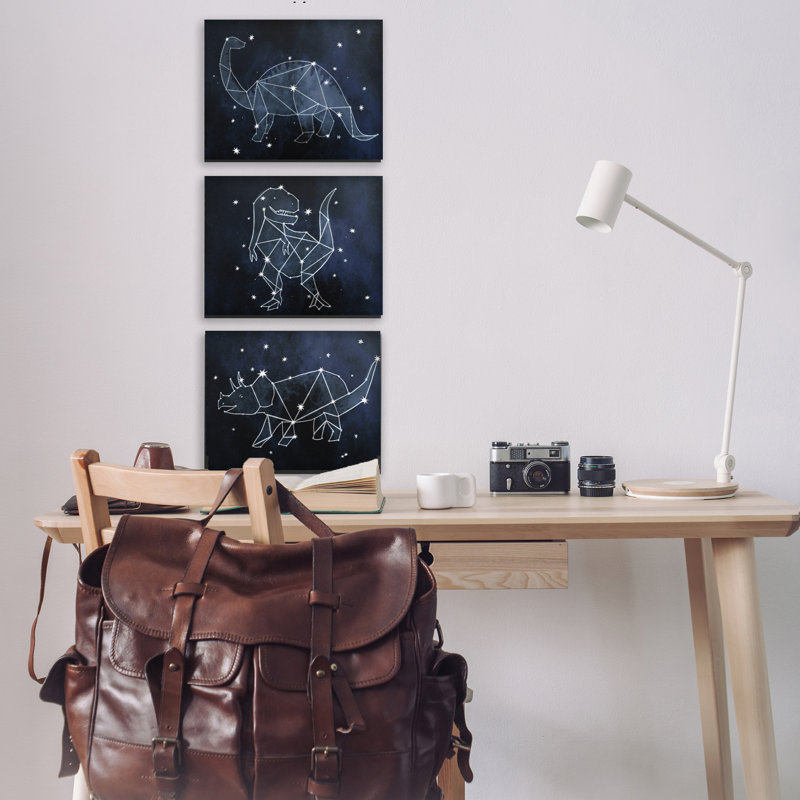 «Night Sky Dinosaur Constellations Outer Space» par Daphne Polselli - ensemble de 3 impressions, H 11 po x l 14 po
