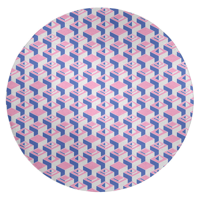 Chenille Geometric Indoor Rug, Round 5'
