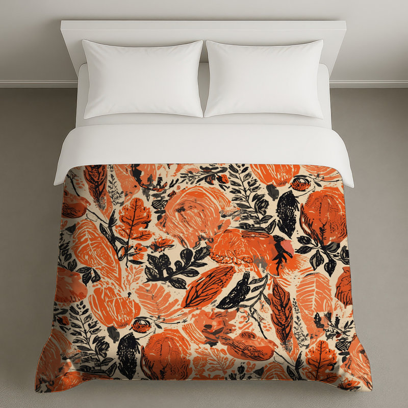 Housses de couette à motif floral orange, Twin