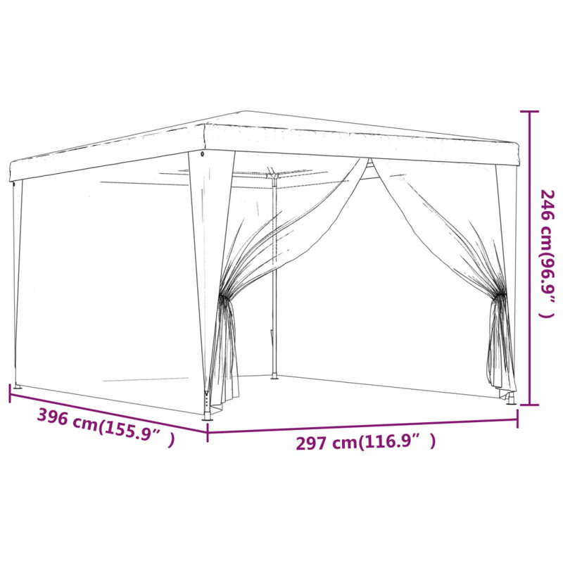 vidaXL Party Tent with 4 Mesh Sidewalls Anthracite 9.8'x13.1' HDPE, Anthracite, 118.1" x 157.5"