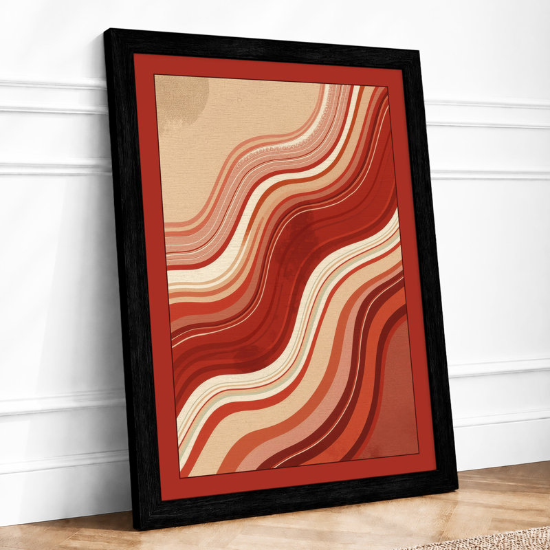 Flowing Terracotta Waves Geometric - Framed Print, Black, A3 - 42.0 x 29.7 cm