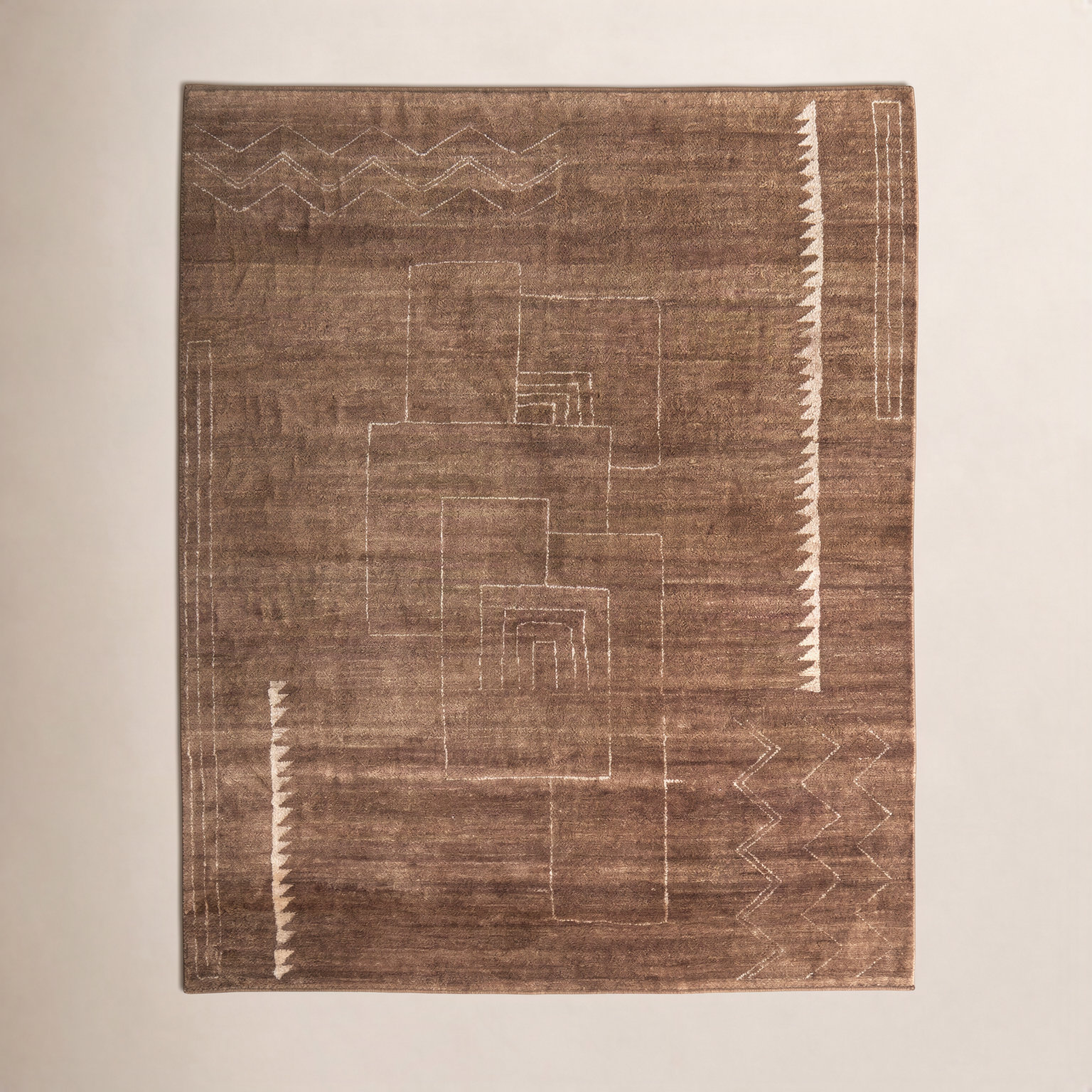 Monaco Brown Hand-Knotted Abstract Rug, Rectangle 8'6" x 11'6"