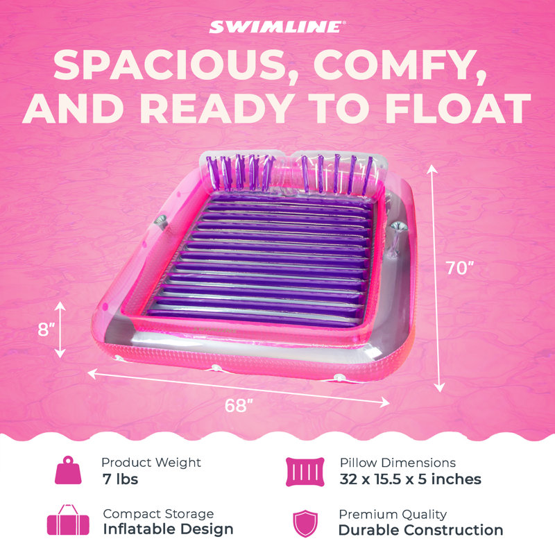 Bain de soleil gonflable Swimline Luxe Edition, H 8 po x l 68 po x P 70 po, Rose / Mauve