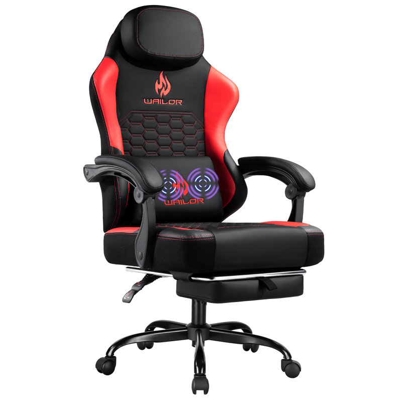 Red and Black Ergonomic Gaming Chair with Massage and Footrest