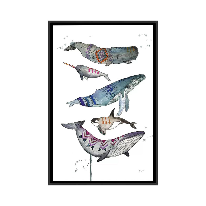 Tribal Whales par Katy Lipscomb - reproduction d'art, Toile avec cadre noir, Aucun mat, H 48 po x l 32 po x P 1,5 po
