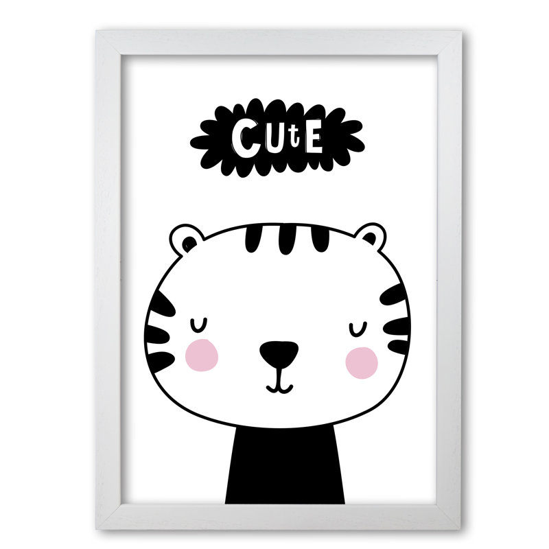 Cute Scandi Tiger - Painting, 42 cm H x 30 cm W x 5 cm D, White Grain Frame