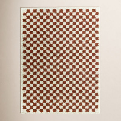 Walker Burnt Orange Cream Checkered Shag Rug