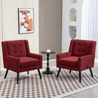 26.77" Mid-Century Modern Accent Chair With Linen Upholstery, Tufted Back And Black Solid Wood Legs(Set Of 2)