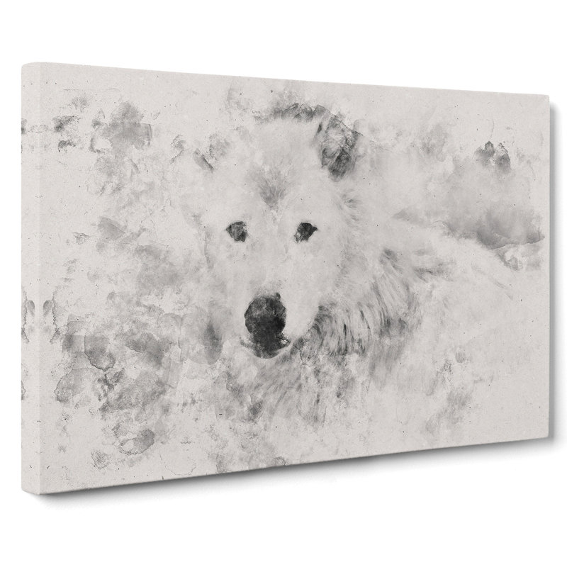 White Wolf Watercolour - Wrapped Canvas, 50cm H x 76cm W x 3cm D