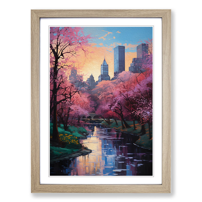 Central Park Informel - Single Picture Frame Print on Wood, Oak Framed, 64cm H x 46cm W x 2cm D