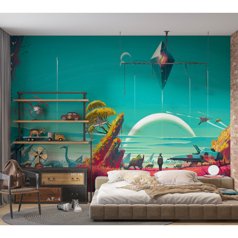 Murale pelez et collez de qualité supérieure - Paysage futuriste, L 96 po x l 120 po