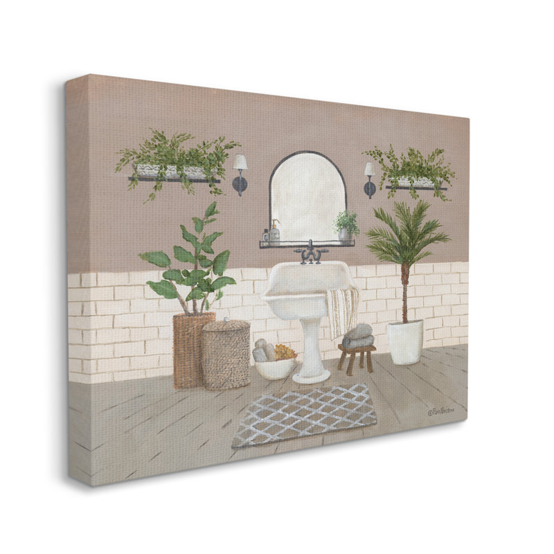 Cozy Bathroom Greenery Plants Botanical Wrapped Canvas Art