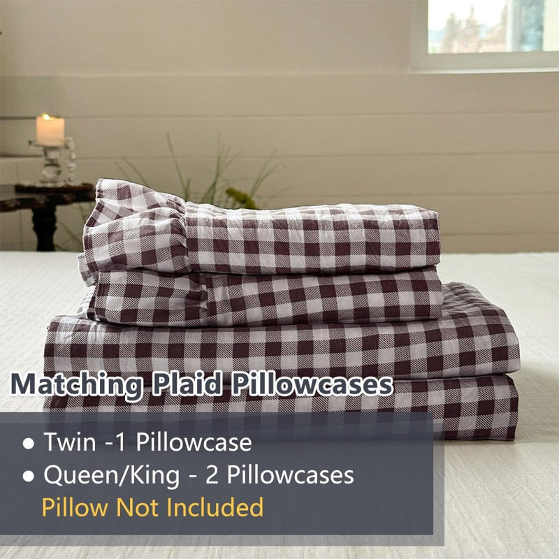 Ensemble de draps Gingham Ruffle, Guingan moka, Lit double