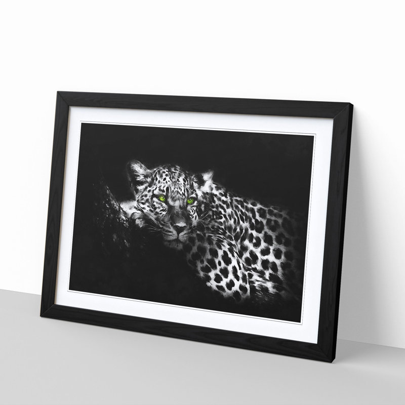 Leopard with Green Eyes High - Picture Frame Graphic Art Print, 62cm H x 87cm W x 2cm D, Black Framed