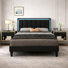 Ensemble de chambre à coucher 3 pièces Smart Bed en cuir avec 2 tables de chevet flottantes à DEL