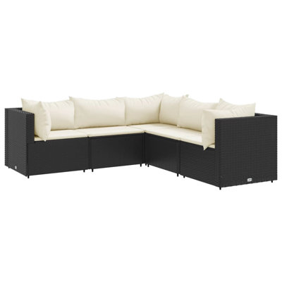 5 Piece Patio Lounge Set With Cushions Poly Rattan