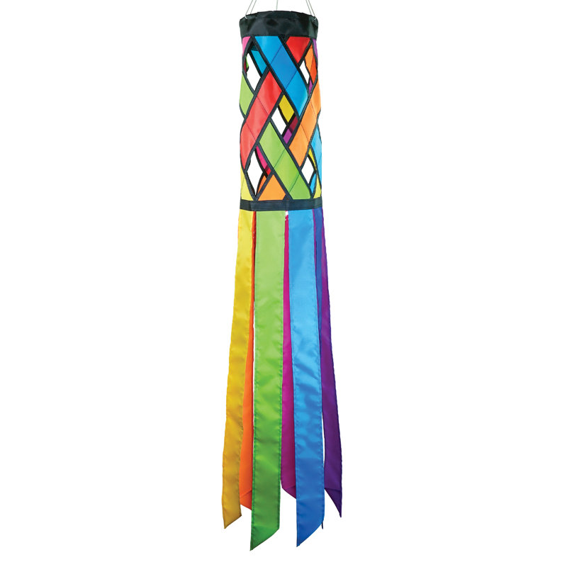 Manche à vent en diagonale, H 40 po x l 6 po, Jaune / bleu / rouge / vert