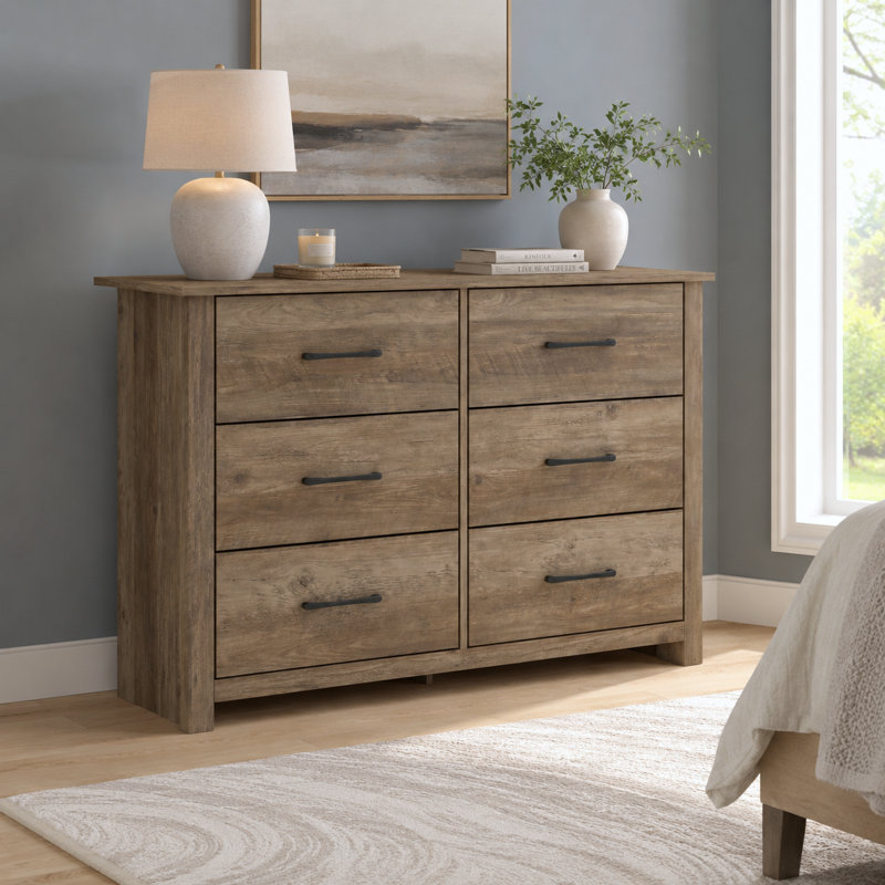 Walter 6-Drawer Double Dresser, Knotty Oak