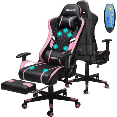 Fauteuil de jeu de massage amélioré à 7 points, chaise de bureau avec repose-pieds et soutien lombaire, dossier à coussins épais et élargis