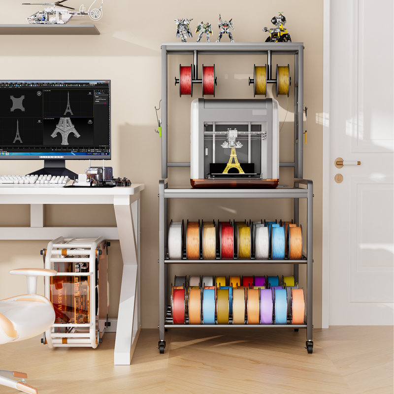 Support pour imprimante 3D avec rangement pour filament, table pour imprimante 3D robuste avec station de charge, support de rangement pour filament pour chariot à imprimante roulant, gris