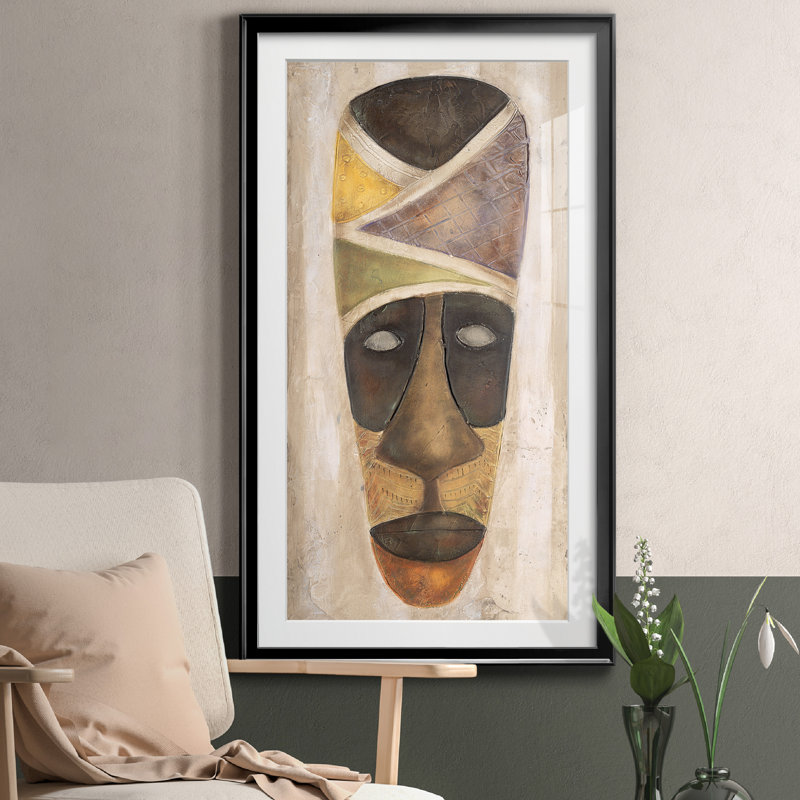 Tikar Mask - cadre photo, reproduction d'art, Papier encadré noir, H 10,5 po x l 18,5 po x P 1,5 po