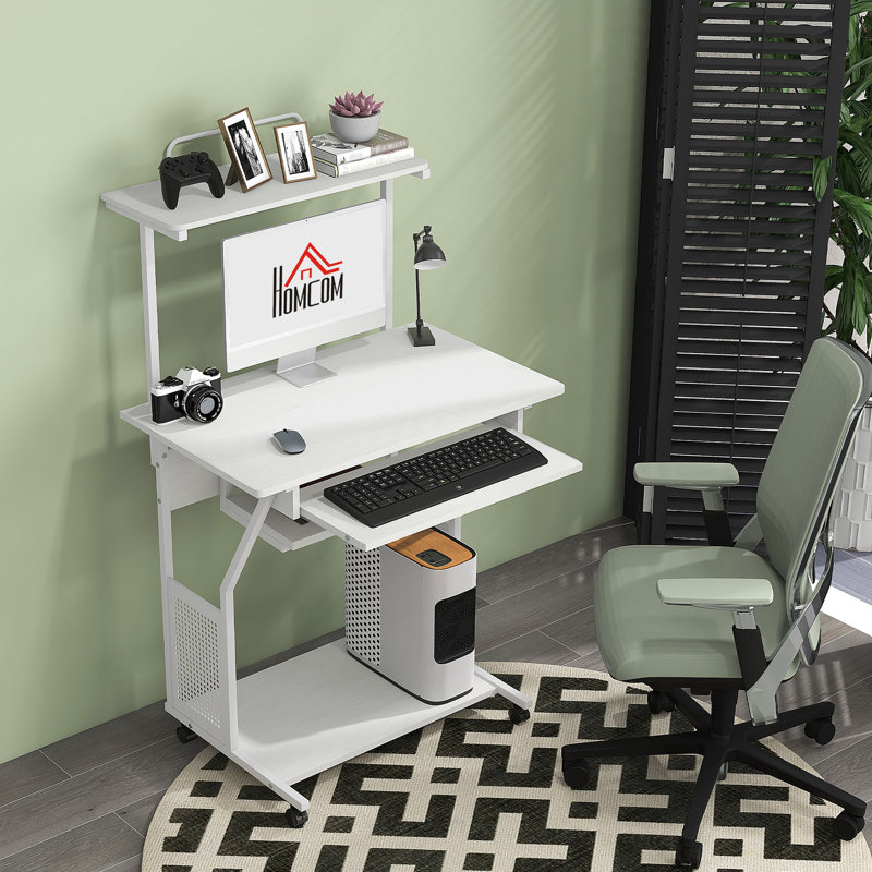 32" Computer Desk Mobile Home Office Desk with Keyboard Tray Shelf, White