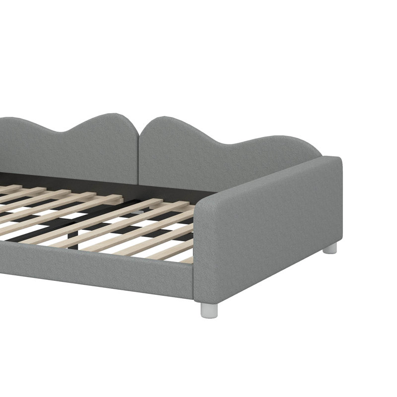 Canapé-lit double en tissu Sherpa rembourré avec dossier en forme de nuage, Gris, Complet/Double