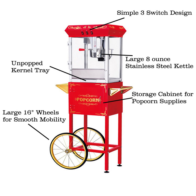 Machine à maïs soufflé 8 oz avec chariot Great Northern Popcorn