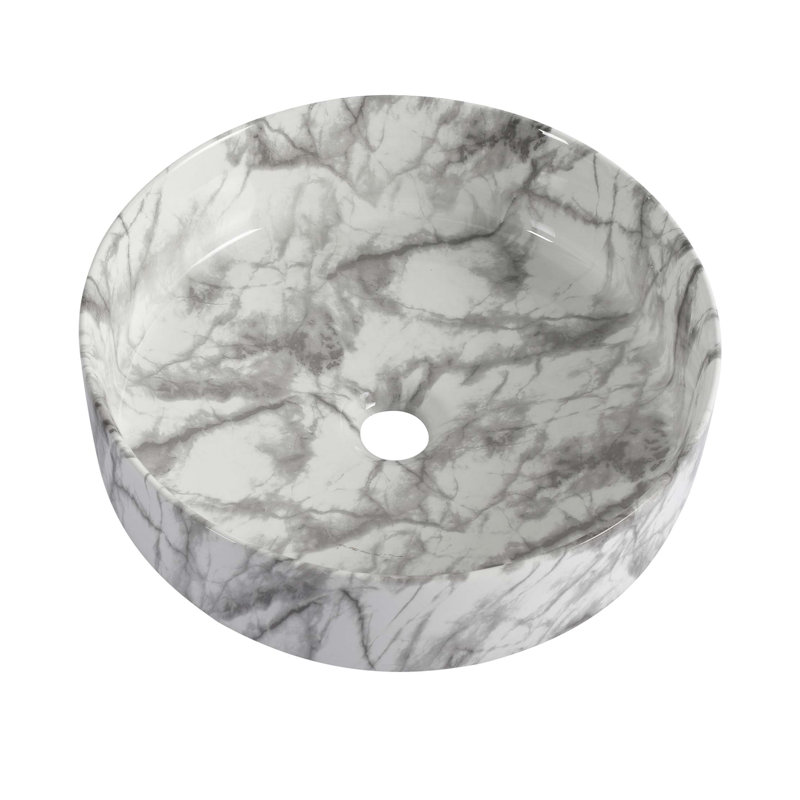 Ceramic Round Above Counter Bathroom Sink Art Basin, White/Gray