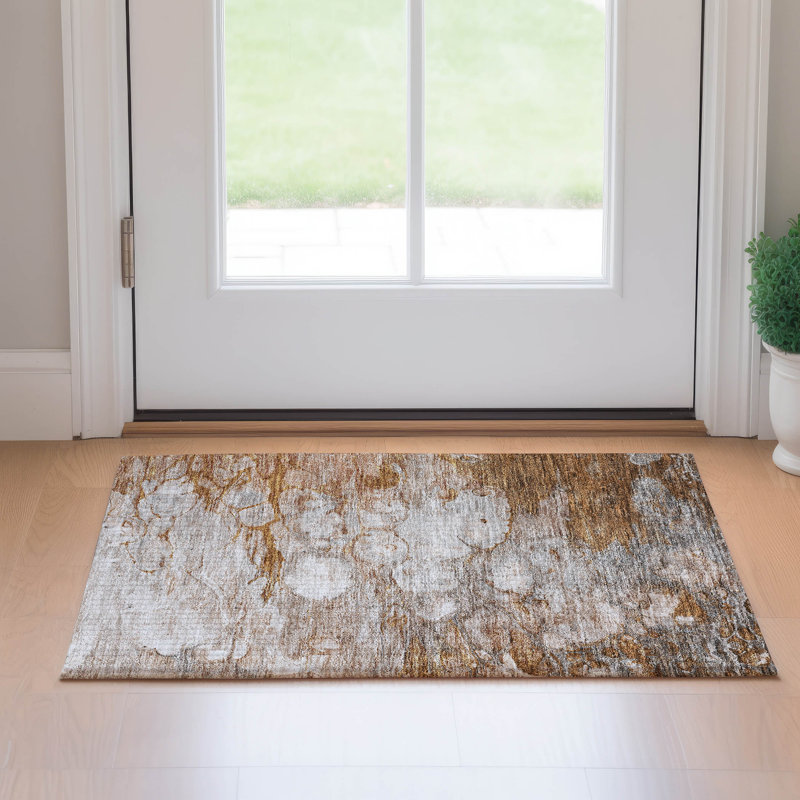 Premium Machine Washable Prisco Terracotta Rug, Rectangle 1'8" x 2'6"