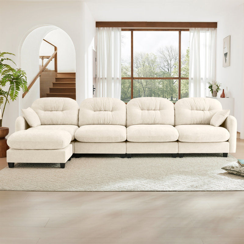 Modular Sectional L Shaped Couch With Ottoman,Soft Chenille Fabric,Ergonomic Design,Tufted Cushion Backrest Design,High Quality Wooden Base Easy Install,Fits Bedrooms Living Rooms Reading Nooks,Beige