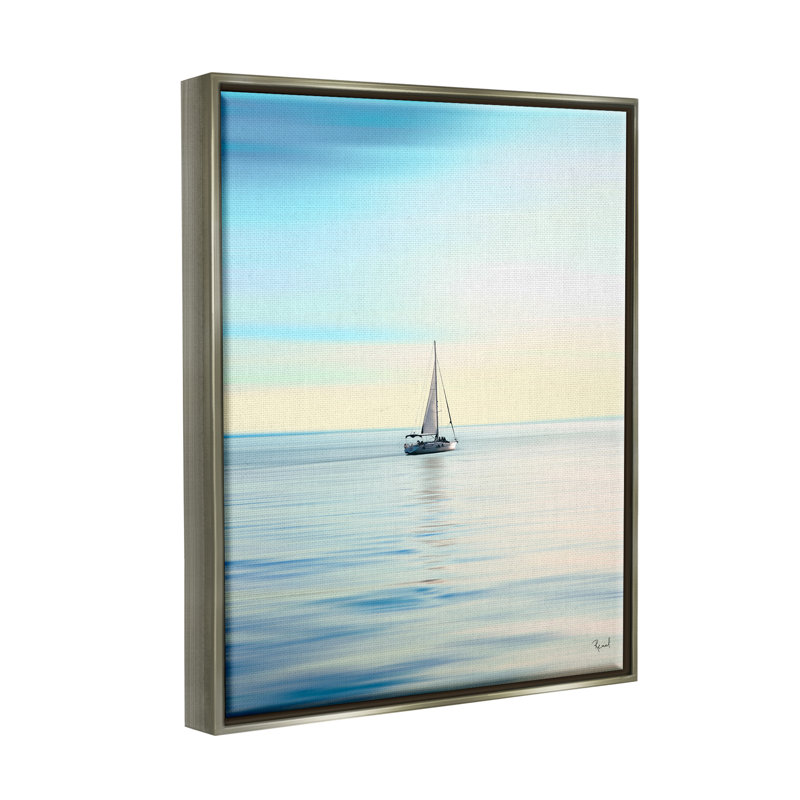 Voilier bleu ensoleillé, H 21 po x l 17 po x P 1,7 po, Cadre flottant gris lustré