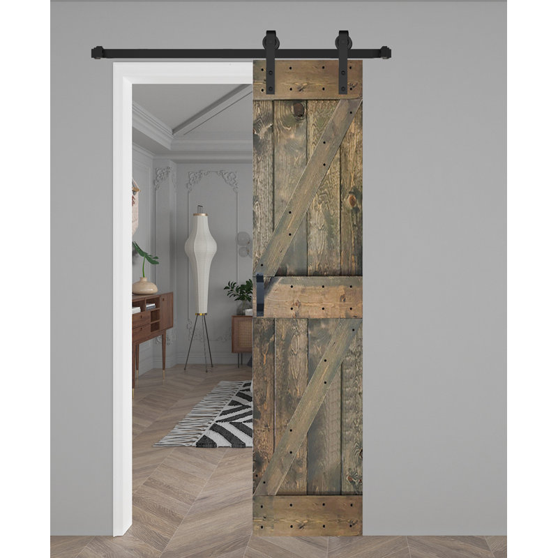 Panneau de bois massif peint avec trousse de quincaillerie d'installation, Tonneau vieilli, 28 po x 84 po x 1,5 po