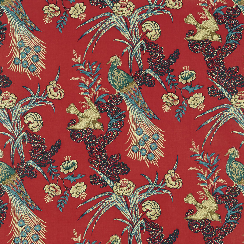 Tissu paon Schumacher x Miles Redd, Rouge