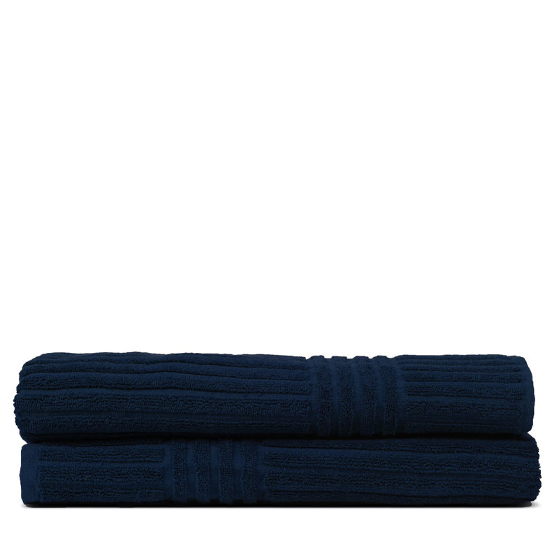 Serviette de bain en coton Wellston, Bleu marine