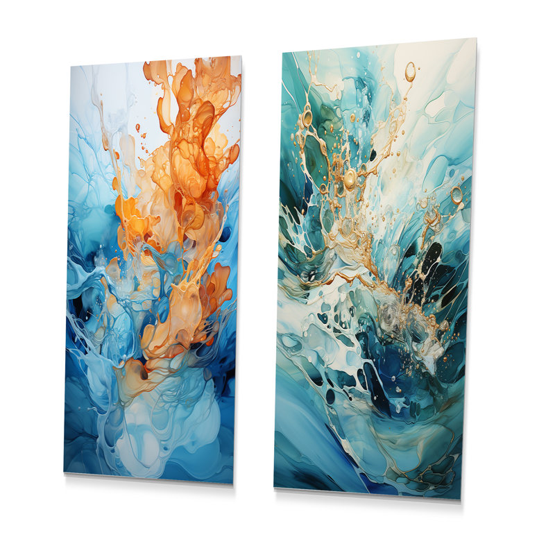 «Aqua Dream Rush Flow II», ensemble de 3 reproductions d'art en métal, H 28 po x l 24 po